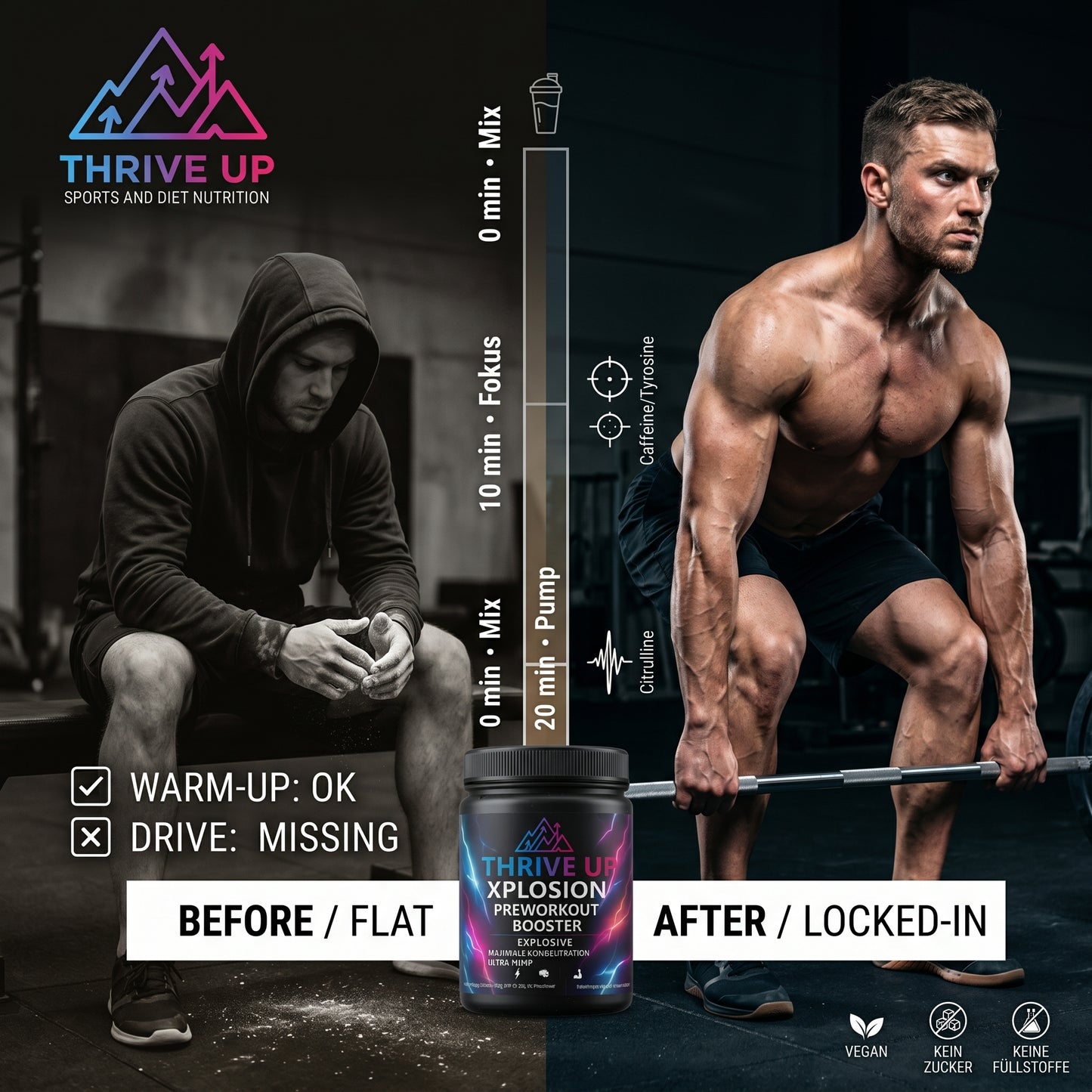 THRIVE UP XPLOSION Preworkout Booster – Explosiver Fokus, Maximale Power & Ultra Pump – 30 Portionen