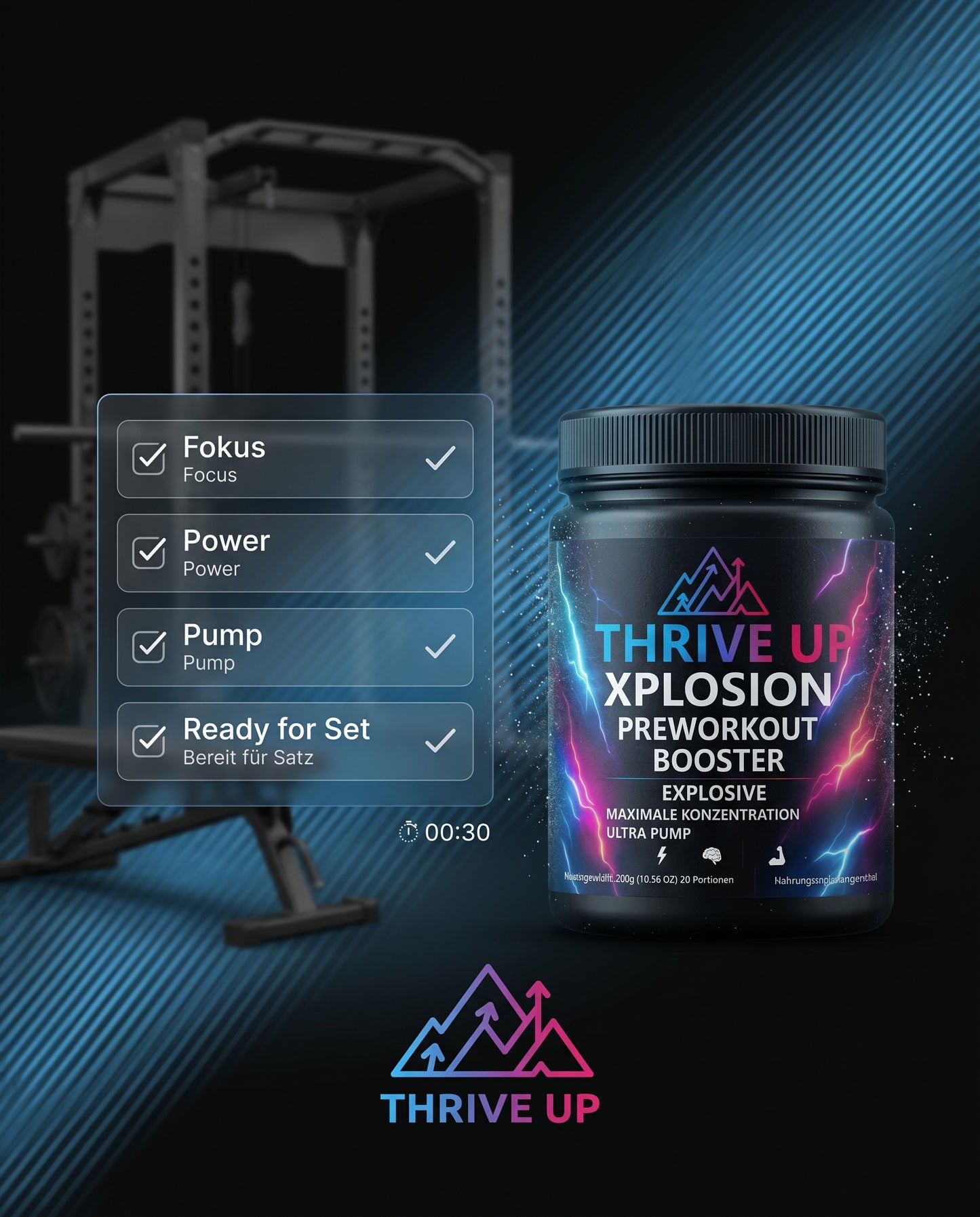 THRIVE UP XPLOSION Preworkout Booster – Explosiver Fokus, Maximale Power & Ultra Pump – 30 Portionen